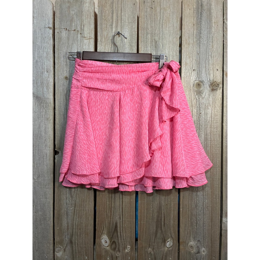 Aerie Pink Animal Print Ruffle Wrap Mini Skirt Side Tie Chiffon 0733-5489-830 S